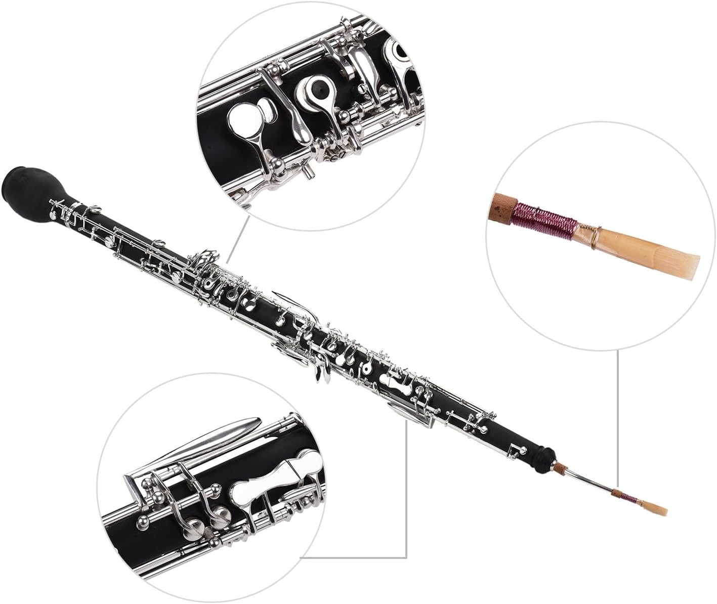 Professional English Horn Alto Oboe F Key Synthetic Wood Body Silver-Plated Keys Woodwind Instrument with Reed Gloves Cleaning Cloth Case Carry Mini Screwdriver