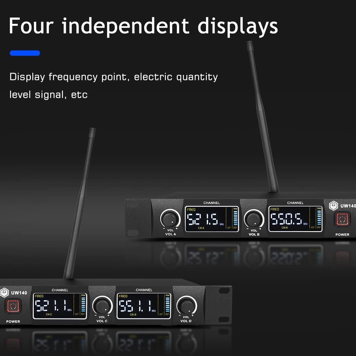 W IN-MIX UHF 4 Channel Wireless Microphone System with Cordless Handheld Lavalier Headset Mics, Adjustable Frequency, Long Range 260ft, Ideal for Church,Karaoke,Weddings, Events