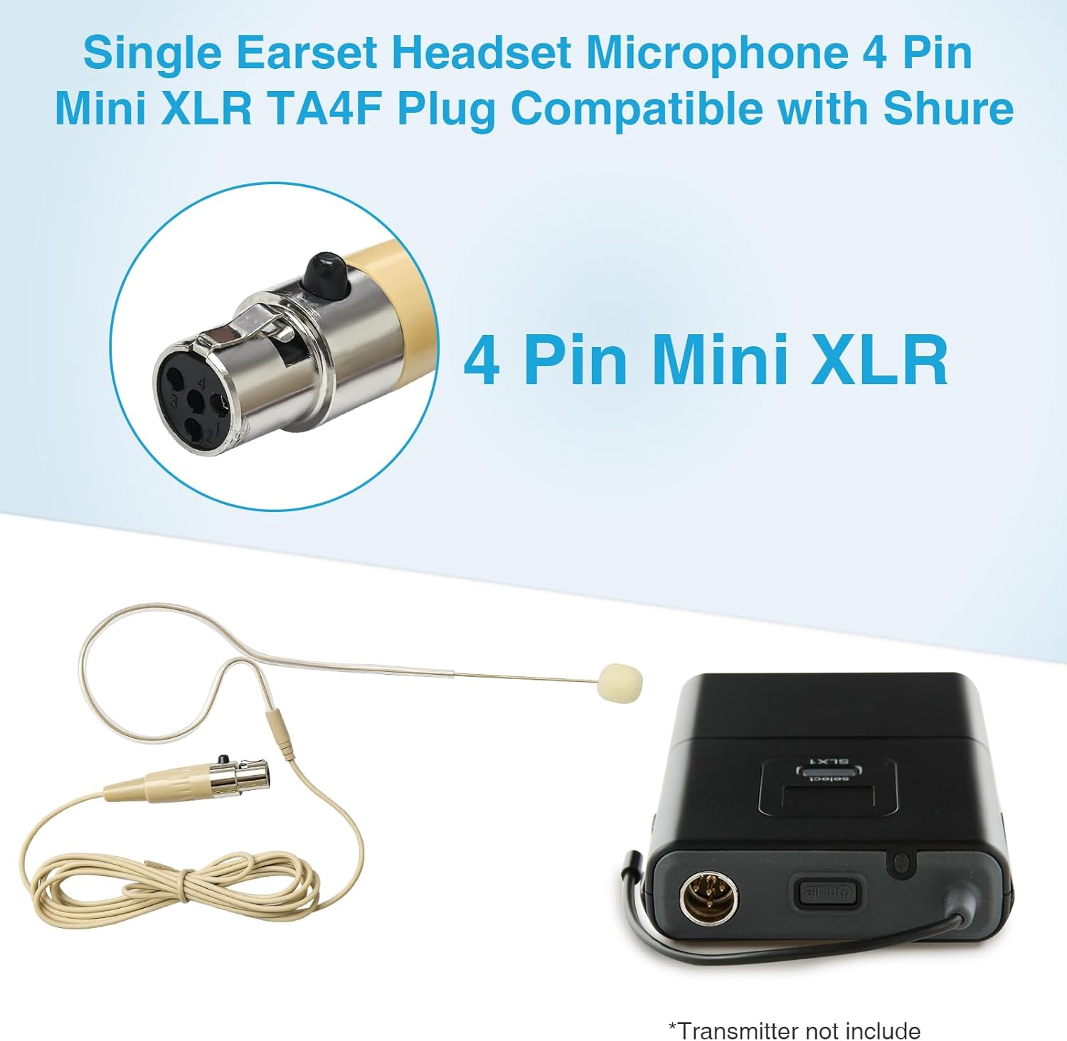 5 Pack Headset/Headworn Microphone Single Earhook Headset Microphone Mini XLR 4Pin TA4F Plug Hanging Condenser Omnidirectional Mic Compatible with Shure,1.5m Cable and Windscree