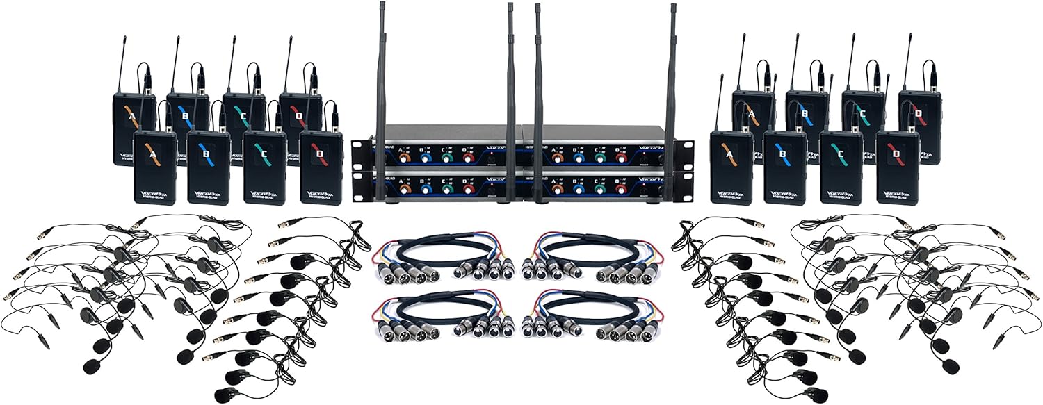 VocoPro 16 Channel UHF Wireless Headset & Lapel Mic System with Mic-On-Chip Technology, Black, 14.00 x 18.00 x 24.00