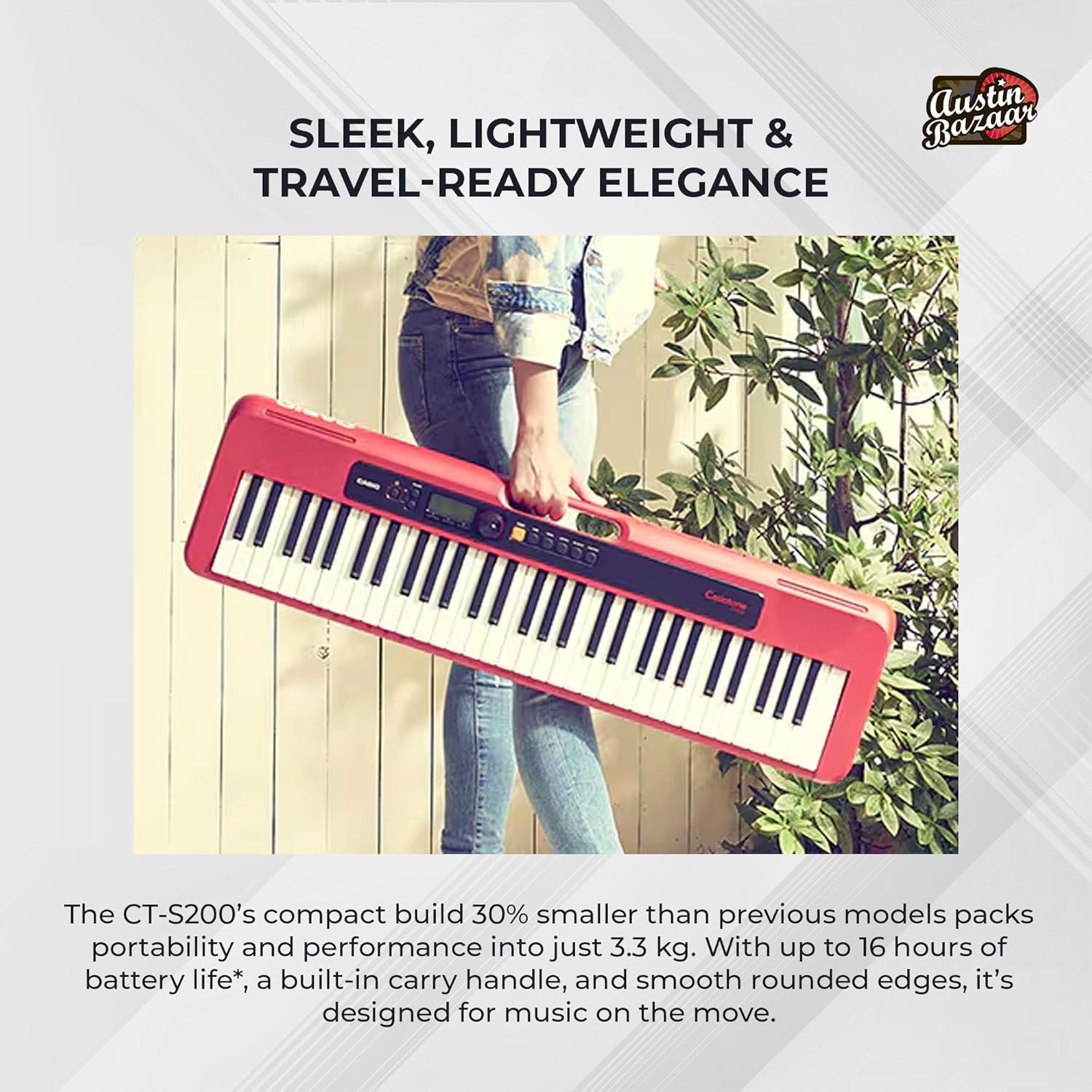 Casio CT-S200 Casiotone 61-Key Portable Keyboard - Black Bundle with Adjustable Stand, Bench, Headphones, Sustain Pedal, Instructional Book, Instructional DVD, and Austin Bazaar Polishing Cloth