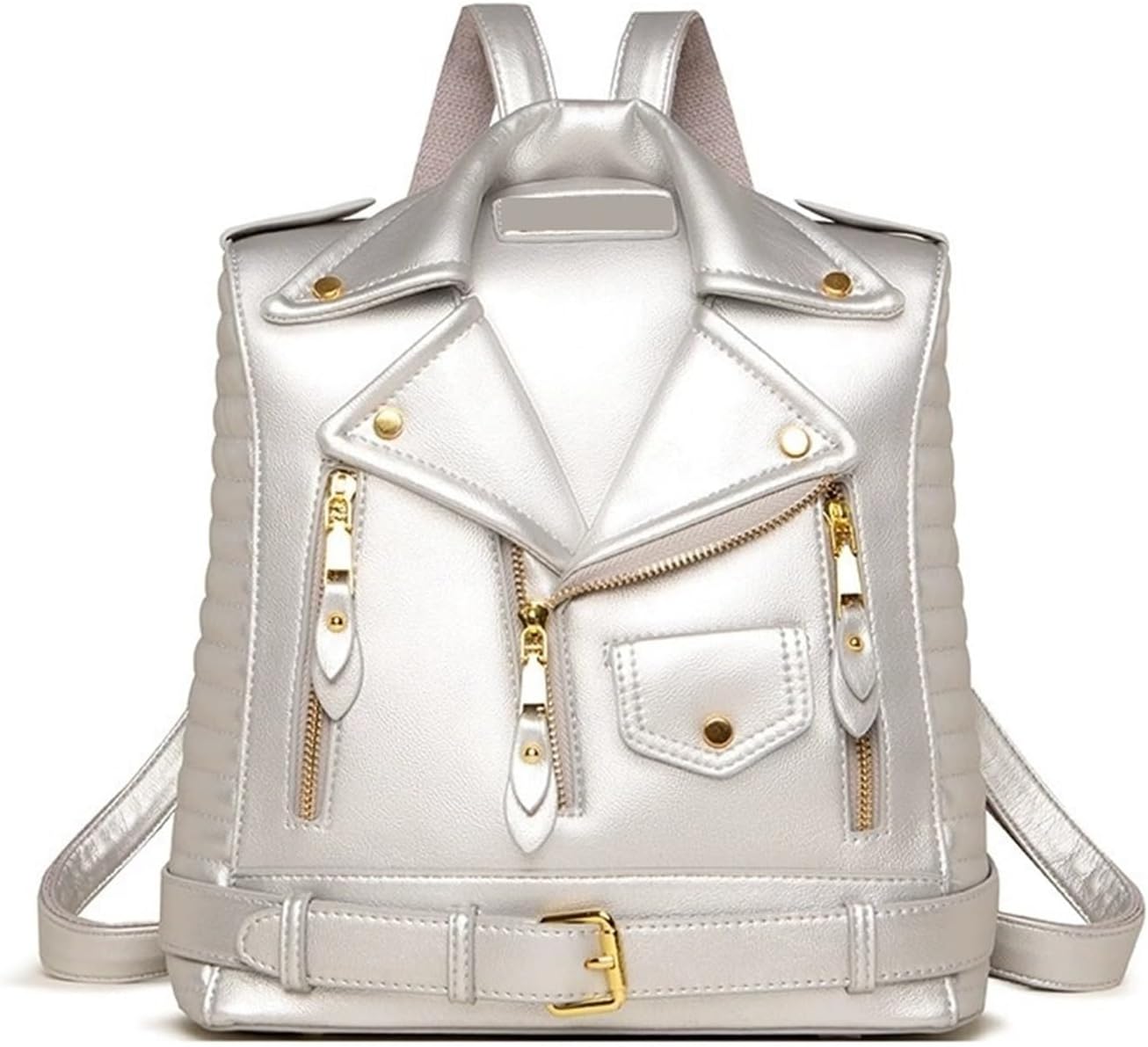 Unisex Backpack - Personalized Lapel Motorcycle Anti-theft Styling Jacket Small Backpack(Silver)
