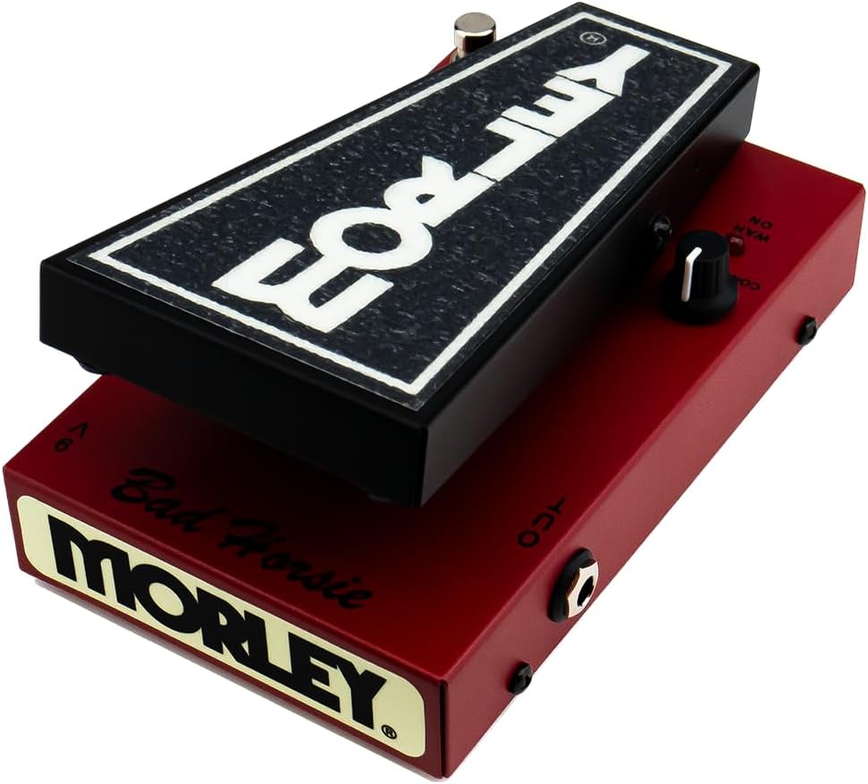 Morley 20/20 Bad Horsie Wah Pedal Bundle with 2x Strukture S6P48 Woven Right Angle Patch Cables, 12x Guitar Picks and Liquid Audio Polishing Cloth