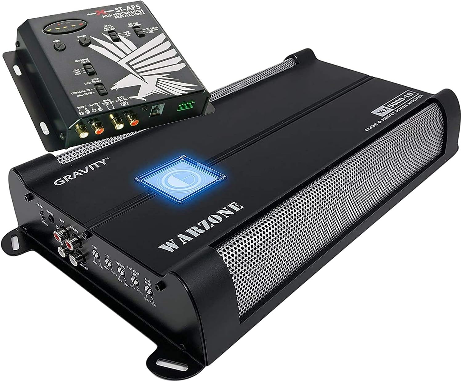 Gravity 5000.1D Class D Car Amplifier - 5000 Watts, 1 Ohm Stable, Digital, Monoblock, Mosfet Power Supply, Great for Subwoofers (2nd Generation) with SoundXtreme AP5 Bass Machine Bundle