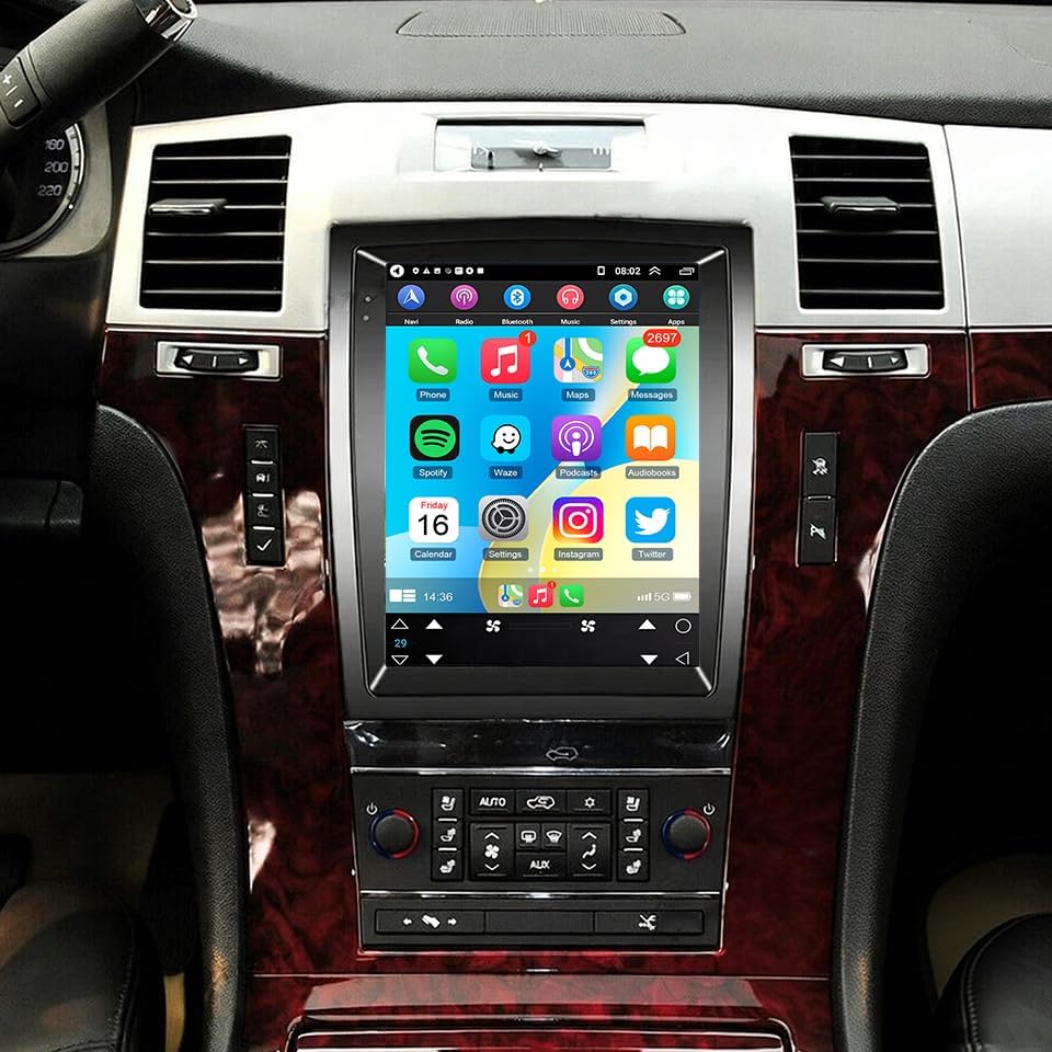 Car Stereo for Cadillac Escalade 2007-2014 with Wireless Carplay Android Auto,9.7 inch HD Touchscreen Car Radio with Bluetooth GPS WiFi SWC FM RDS DSP AHD Backup Camera-2+32G