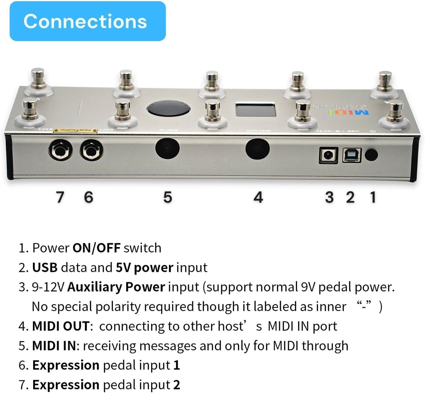 Paint Audio MIDI Captain Foot Controller Multi-Effects Keyboards Synthesizer USB-MIDI musical software Bias with Time Engine Function Support all PC/CC/Note commander 10 Foot Switches (Gold)