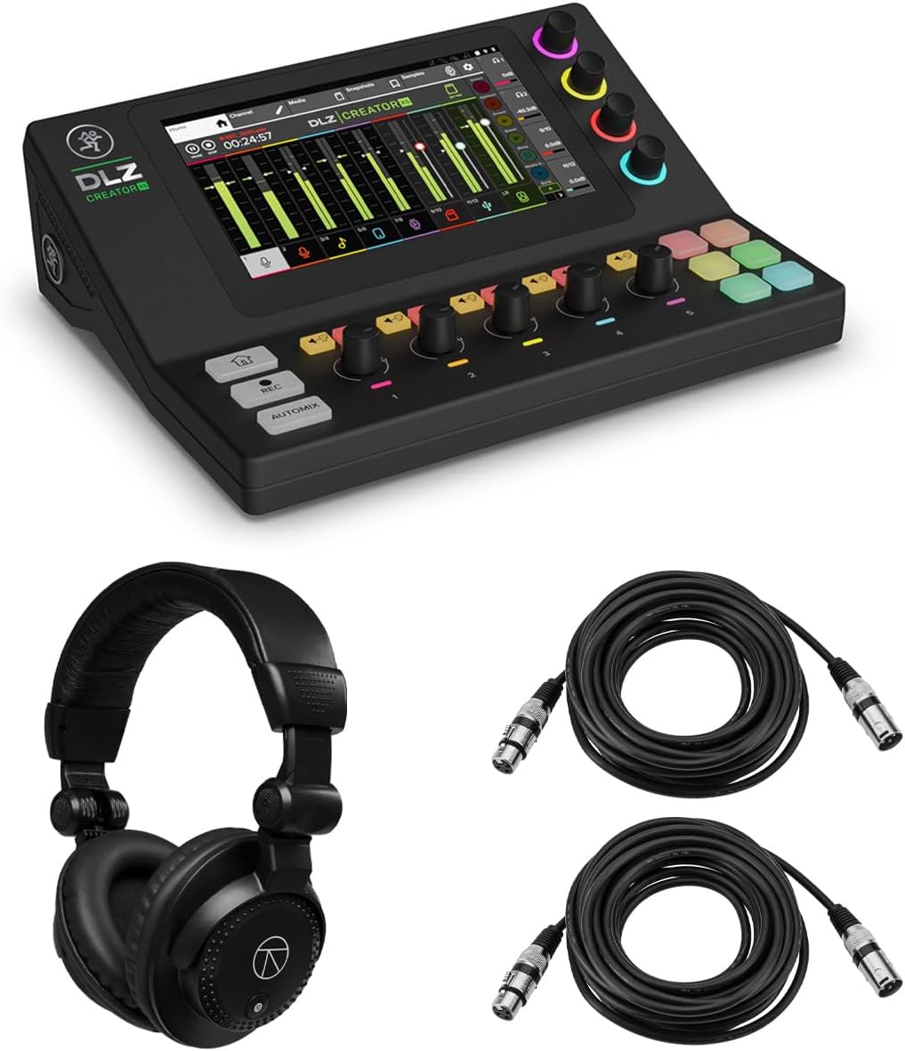 Mackie DLZ Creator XS Compact Adaptive Digital Mixer, Bundle with TAPH100 Headphones and 2x XLR Cables