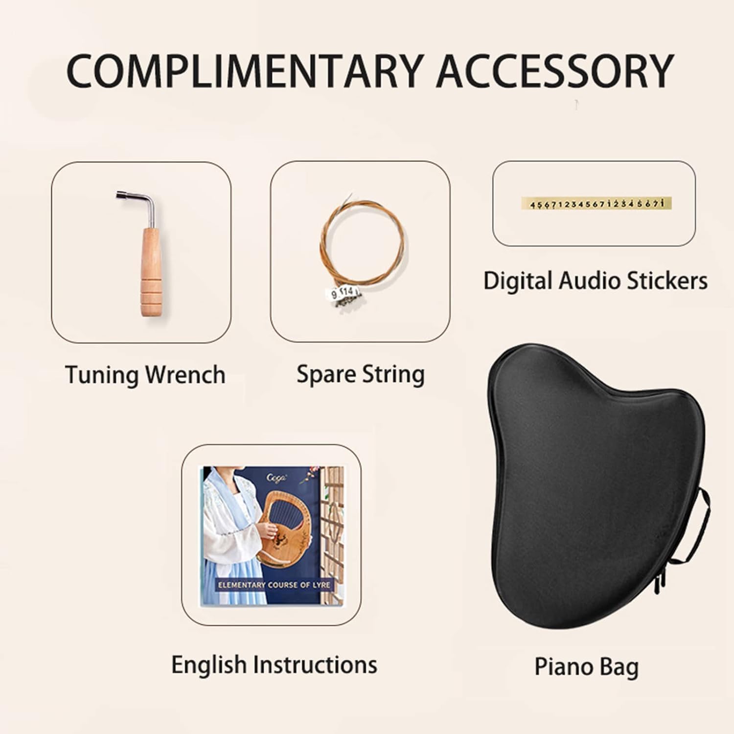 Lyre Harp 32 Strings Mahogany Wood String Instrument, with EVA Carry Bag,Tuning Key,Spare String,English Instruction Manual, for Music Lovers Beginners Children,32