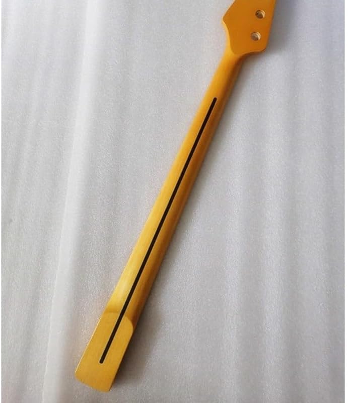 21 Frets Maple Electric Bass Guitar Neck With Maple Fingerboard Inlay Dots Yellow Color Glossy Paint Guitar Parts