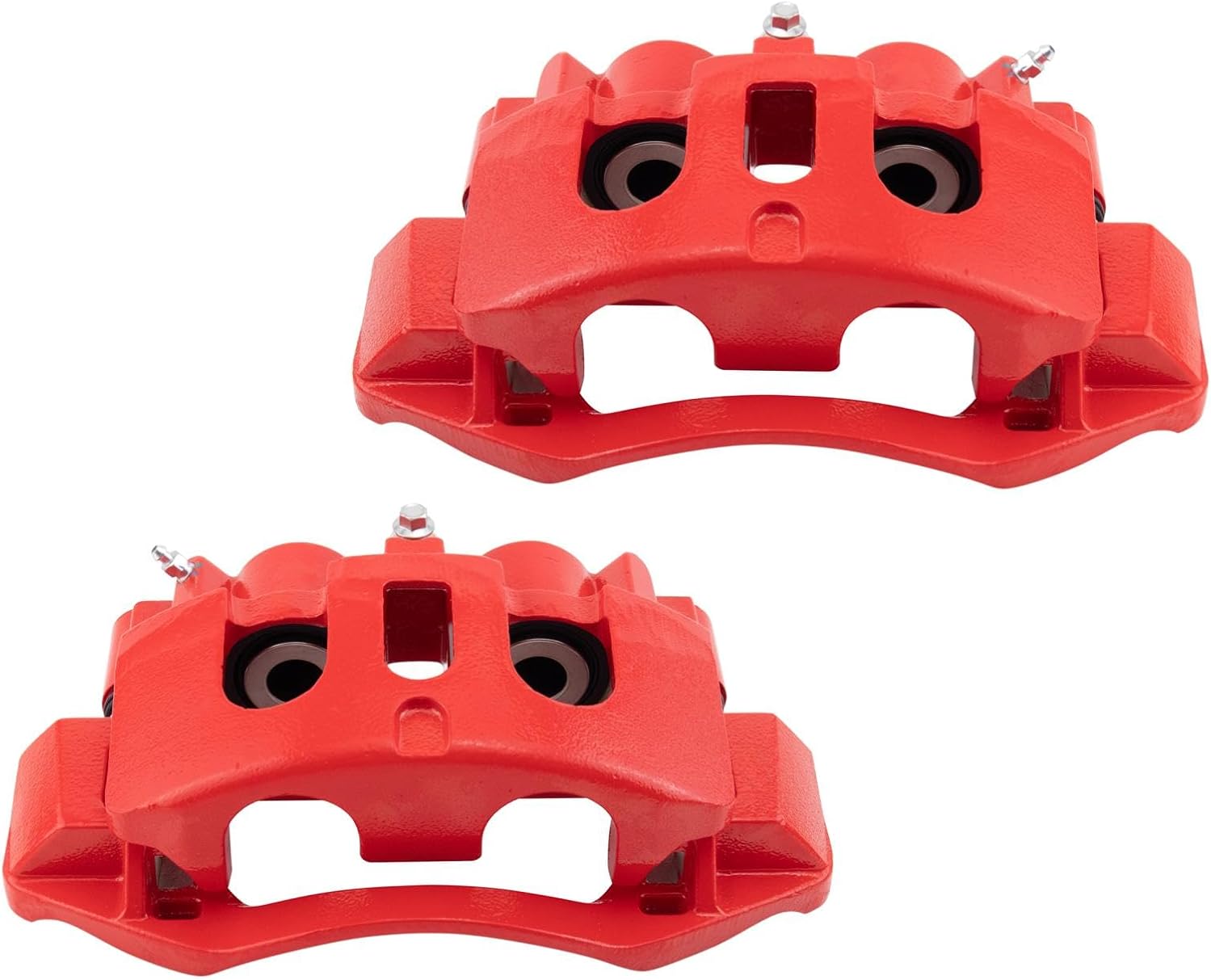 TRQ Rear Brake Caliper Set Powder Coated Red Brackets Compatible with 2011-2019 Chevrolet Silverado 2500 HD Silverado 3500 HD Suburban Suburban 3500 HD 2011-2019 GMC Sierra 2500 HD Sierra 3500 HD