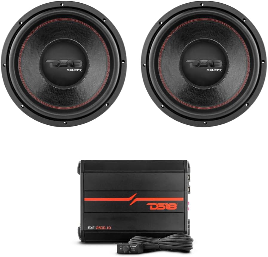 DS18 Bass Bundle – 2X 10” Car Subwoofer + 2500W Monoblock Amplifier for Powerful Car Audio