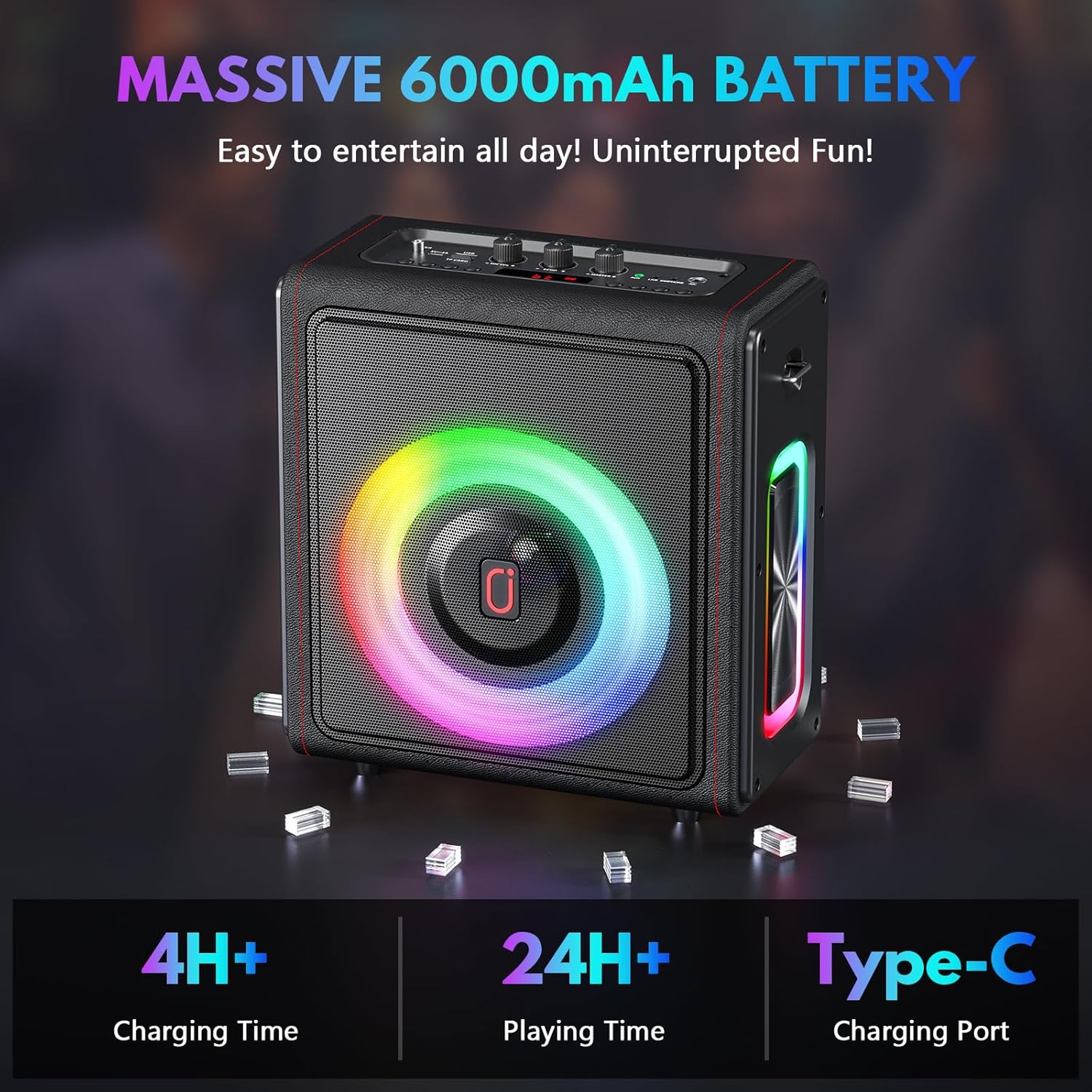 Karaoke Machine, Portable Bluetooth 5.3 Speaker with 2 Wireless Microphones for Adults, PA System with Pitch Correction & Echo Adjustment, Supports TWS/TF Card/USB/AUX/Live for Home Party