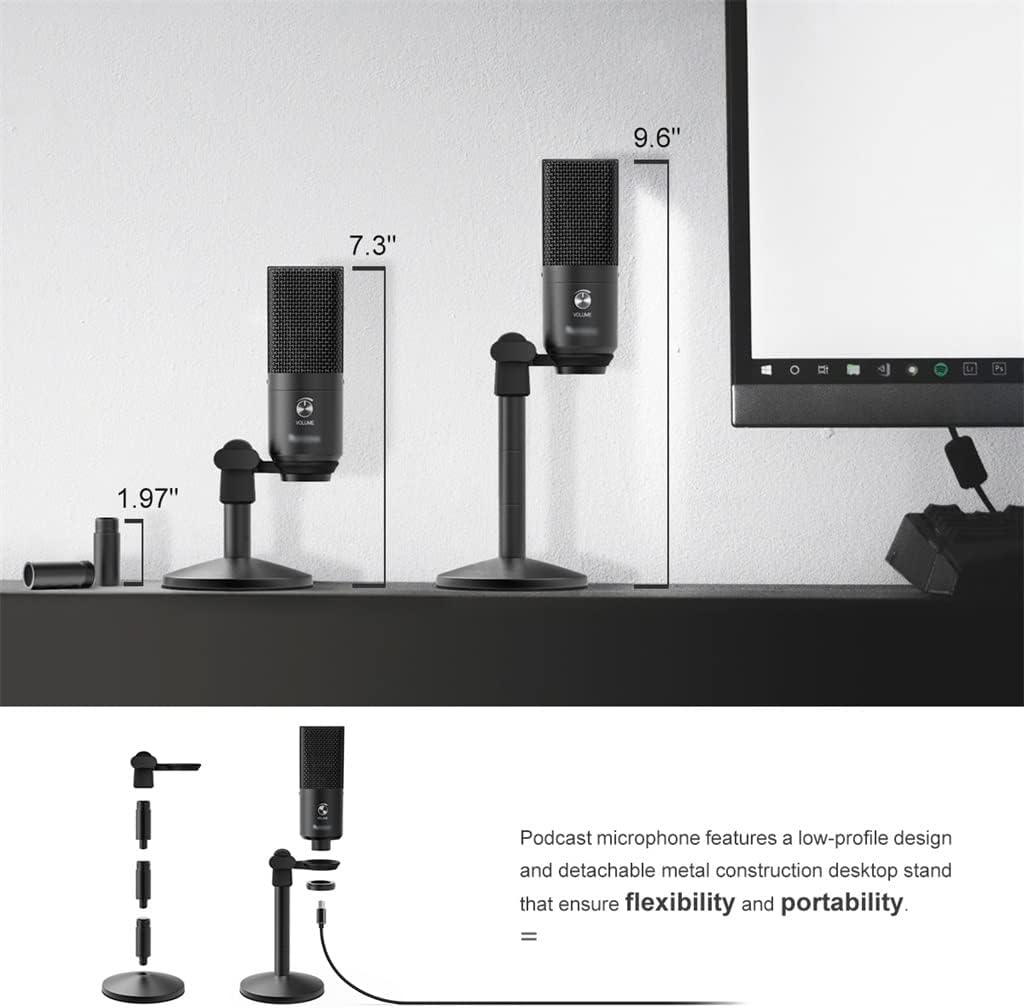 USB Microphones for Laptops and Computers, Streaming Media Dubbing Podcasts for Recording Microphones (Color : Black, Size