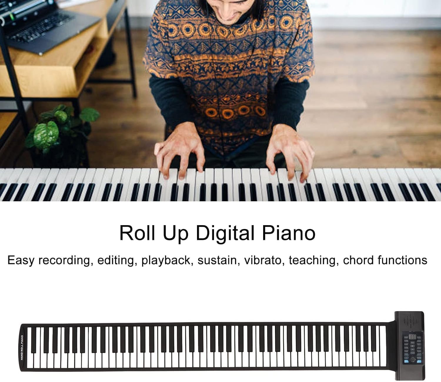 Keyboard Piano, Roll Up Piano, Foldable Digital Piano, Portable Electric Piano with 88 Keys, Pedal, Arranger Keyboards with Speakers, LED Display, MIDI Smart Piano for Birthday Gifts