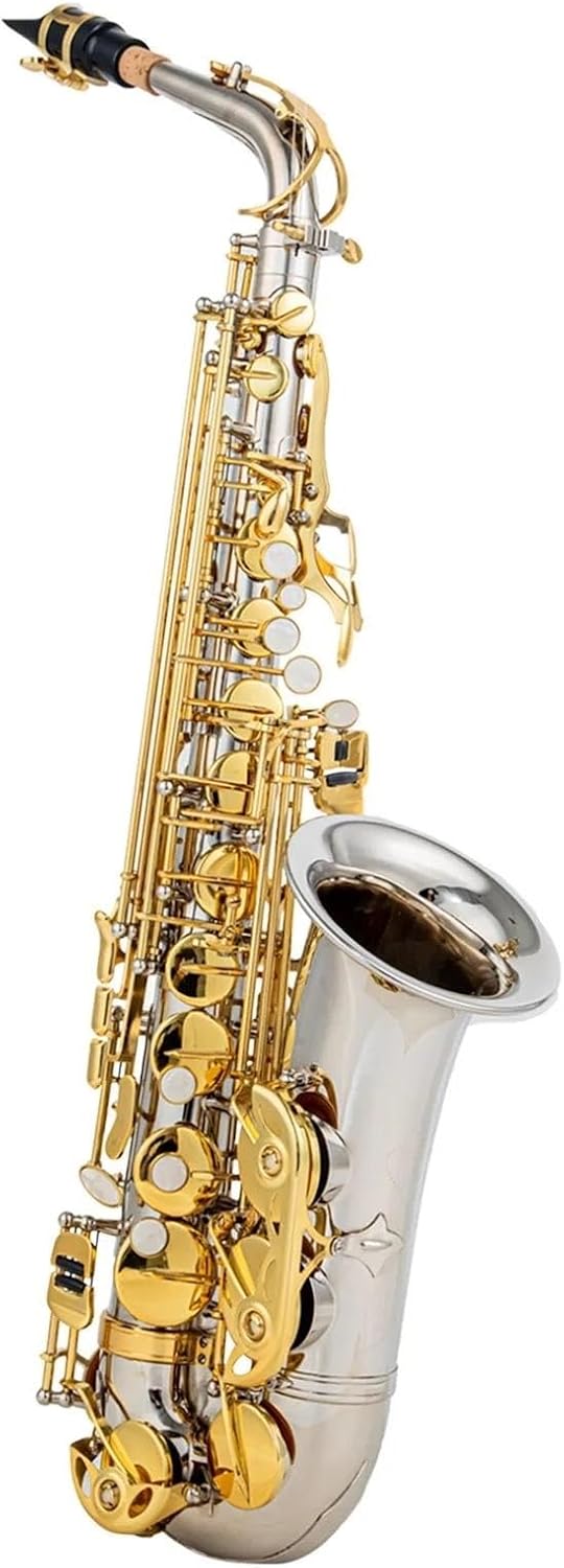 VBDEFRT Alto Saxophone Wind Instrument Key Brass Saxophone Instrument Suitable Beginners Adult Set Accessories、 (Color : Silver)