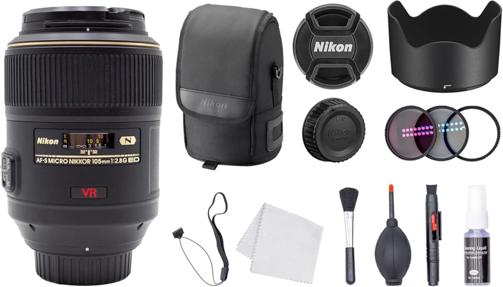 Nikon AF-S VR Micro-NIKKOR 105mm f/2.8G IF-ED Lens + Filter Kit + Cap Keeper + Cleaning Kit (Renewed)