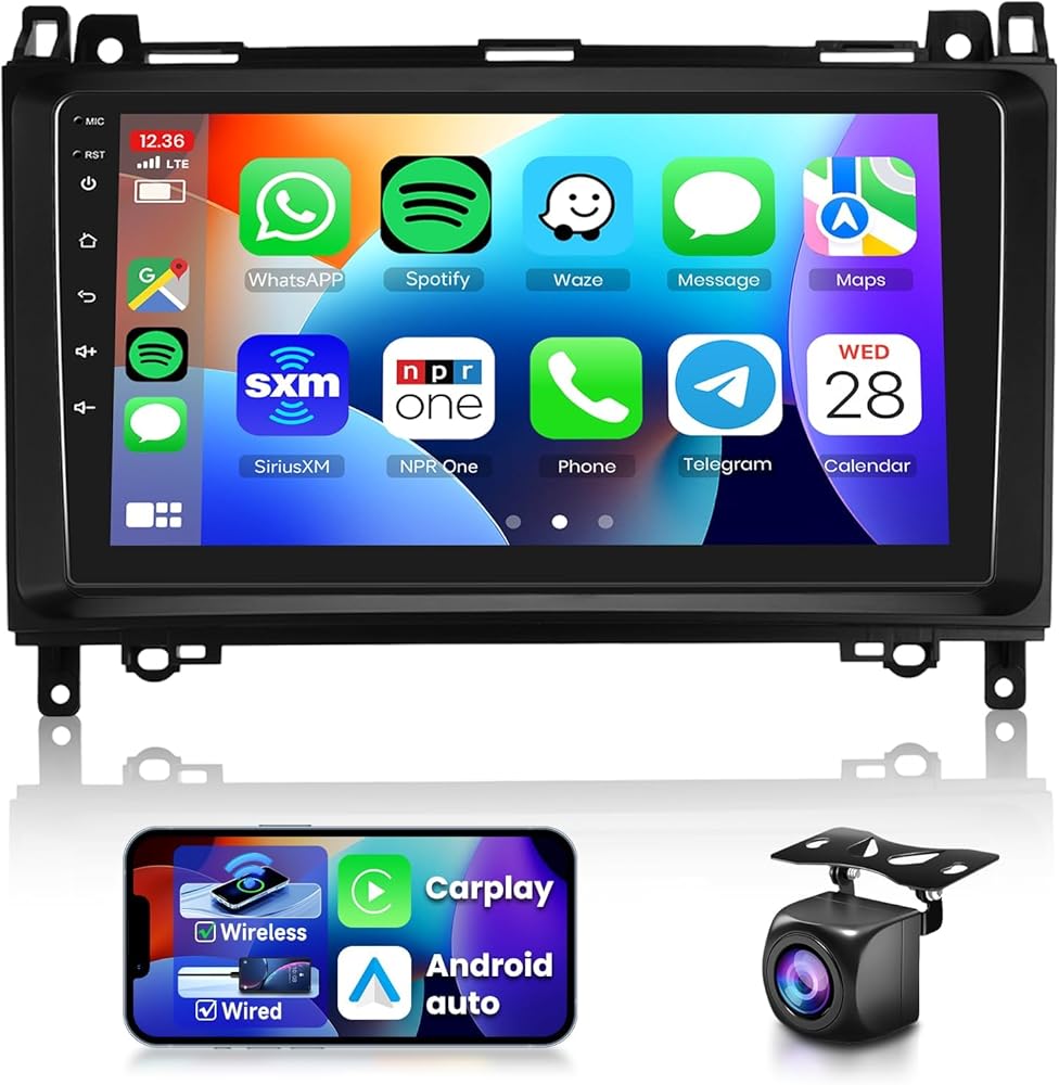 2G+64G Car Radio Stereo for Mercedes Benz W906 Sprinter W169 W245 W639 Vito Viano with Wireless CarPlay/Android Auto, 9 inch Android 13 Touch Screen/GPS/WiFi/Bluetooth/Mirror Link/SWC/HD Camera