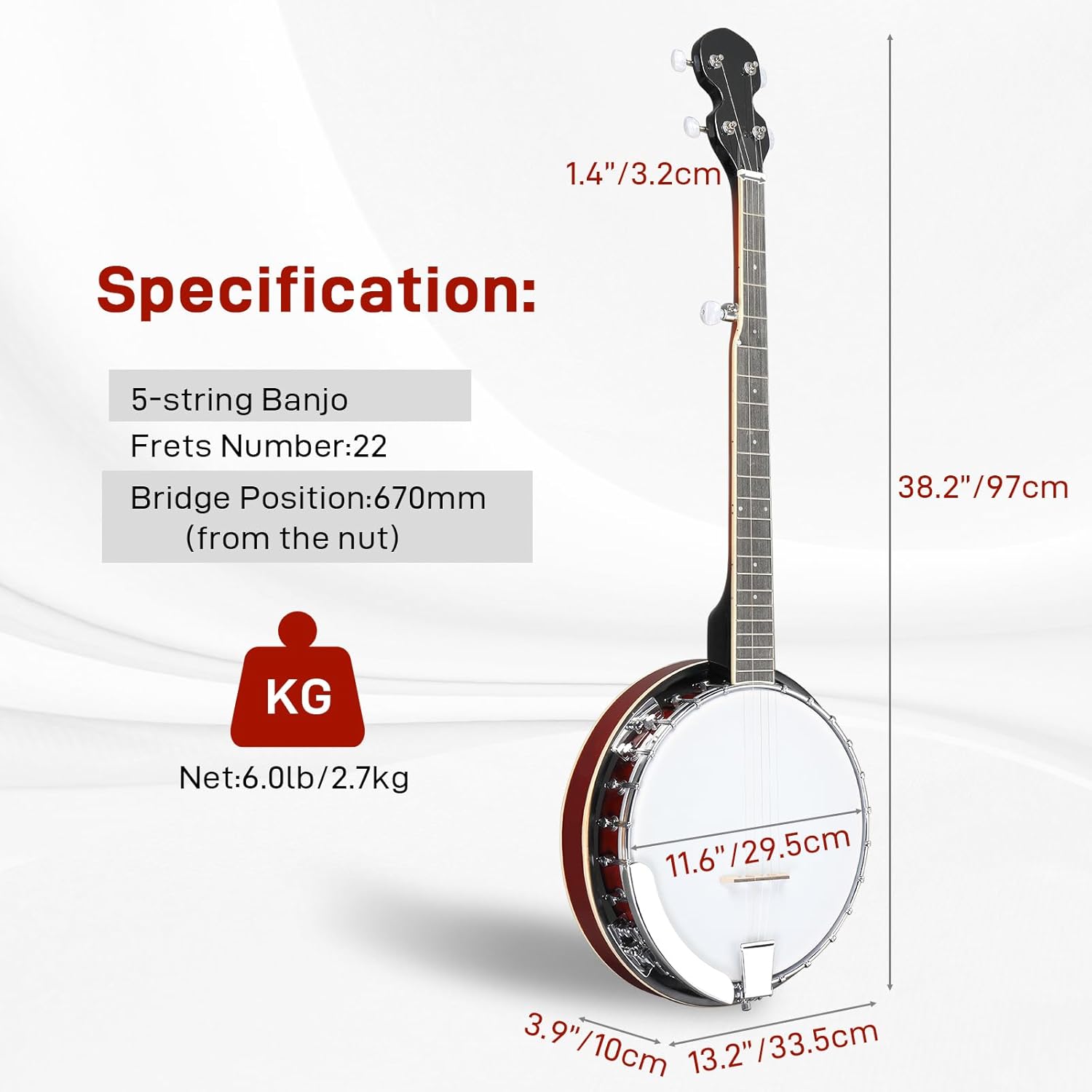 Full Size 5 String Right Handed Banjos Set with Closed Solid Sapele Back & Premium Mahogany Neck and Premium Accessories
