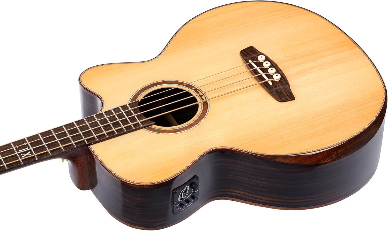 Ortega Guitars 4 String Private Room Striped Ebony Suite w/Arm Rest Solid Top Acoustic-Electric Bass w/Bag, Right (STRIPEDSU.ACB)