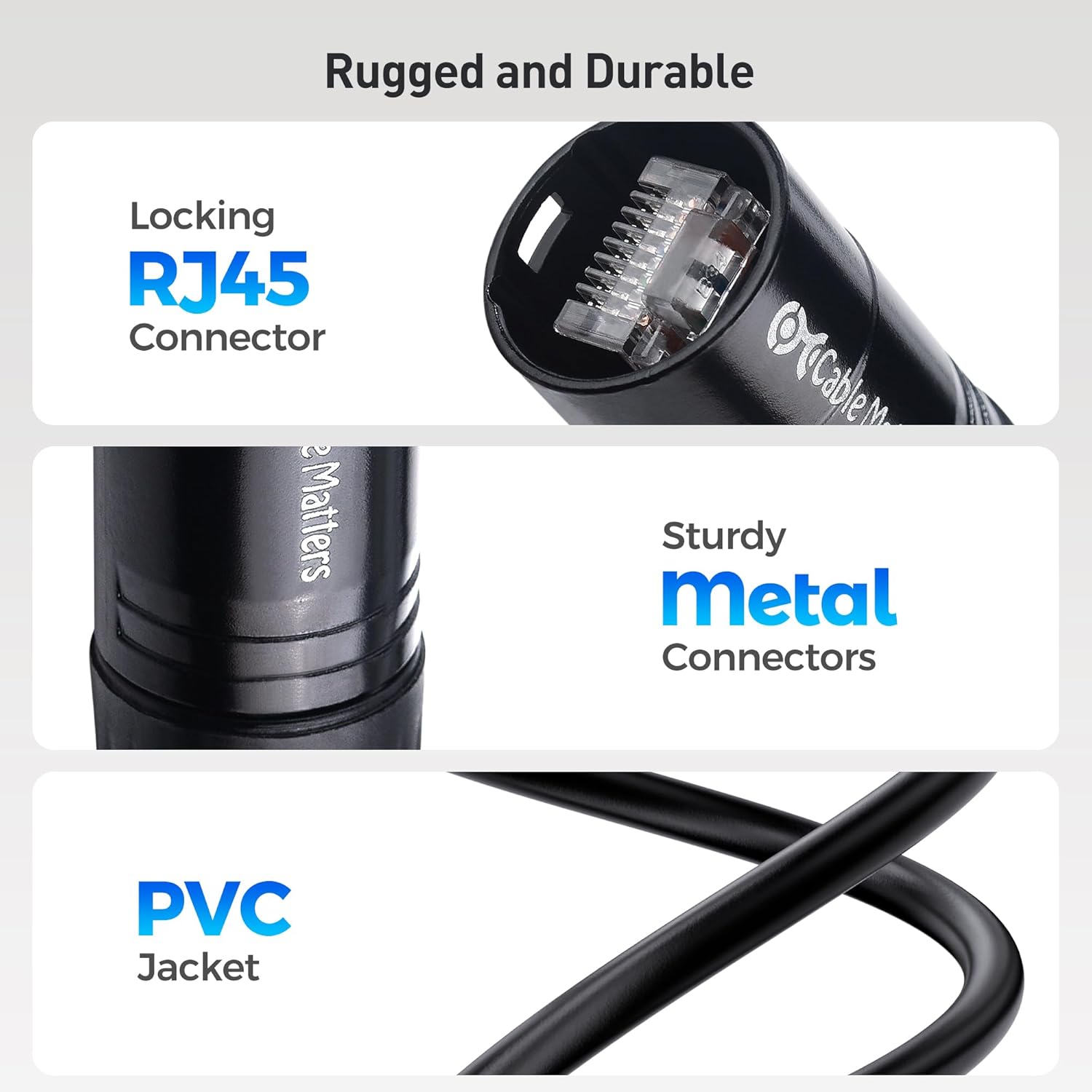 Cable Matters XLR Audio Over Ethernet Snake with 2 Boxes - 4X XLR Male Pigtail Box and Female Pigtail Box Black & hielded Cat6 Ethernet Cable Compatible with EtherCON RJ45 Connectors in Black - 50 ft