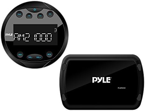 Pyle Round Waterproof Marine Radio - 200W Aquatic Boat in Dash Stereo Receiver System with Bluetooth, AM FM, Digital LCD, USB, AUX, RCA - Includes Wiring Harness, Bracket, Remote Control - PLMR93W
