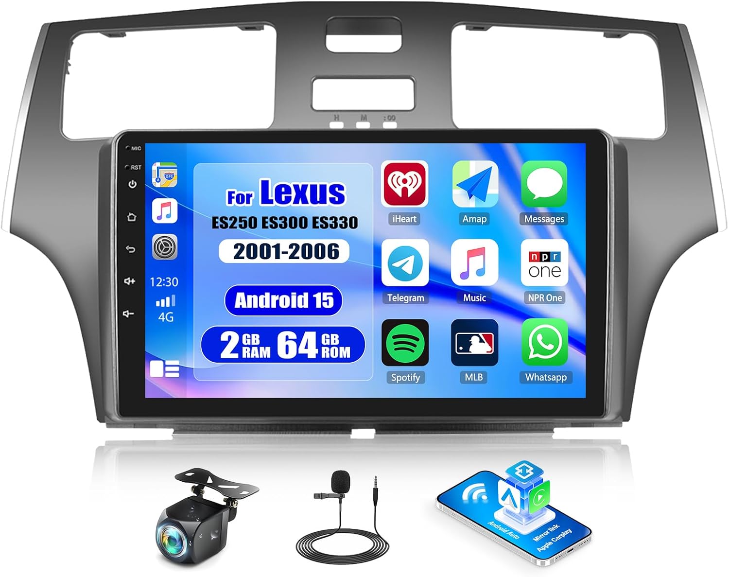 CAMECHO 2+64G Android 13 Car Stereo for Lexus ES250 ES300 ES330 2001-2006, Wireless CarPlay Radio & Android Auto Car Radio, 9