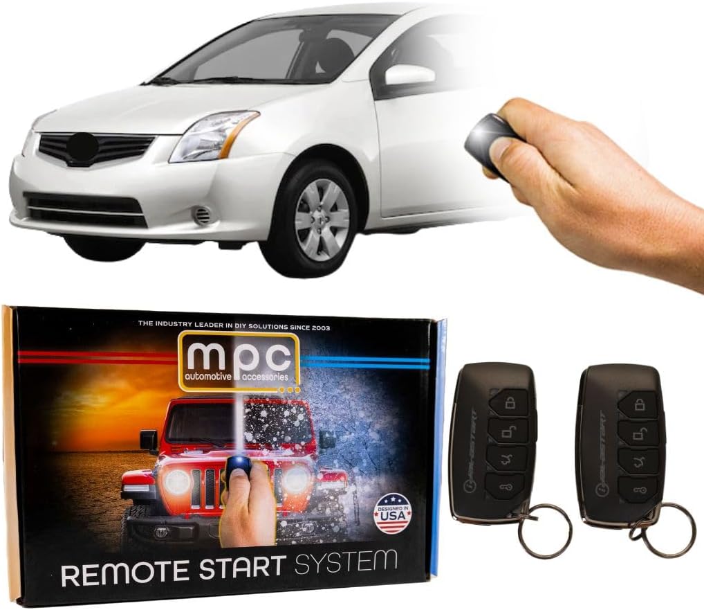 MPC 2-Way Remote Start with Keyless Entry Kit Compatible with 2007-2012 Nissan Sentra Key-to-Start ONLY - Plug-in T-Harness - Includes (2) Extended Range 4-Button 2-Way Remotes