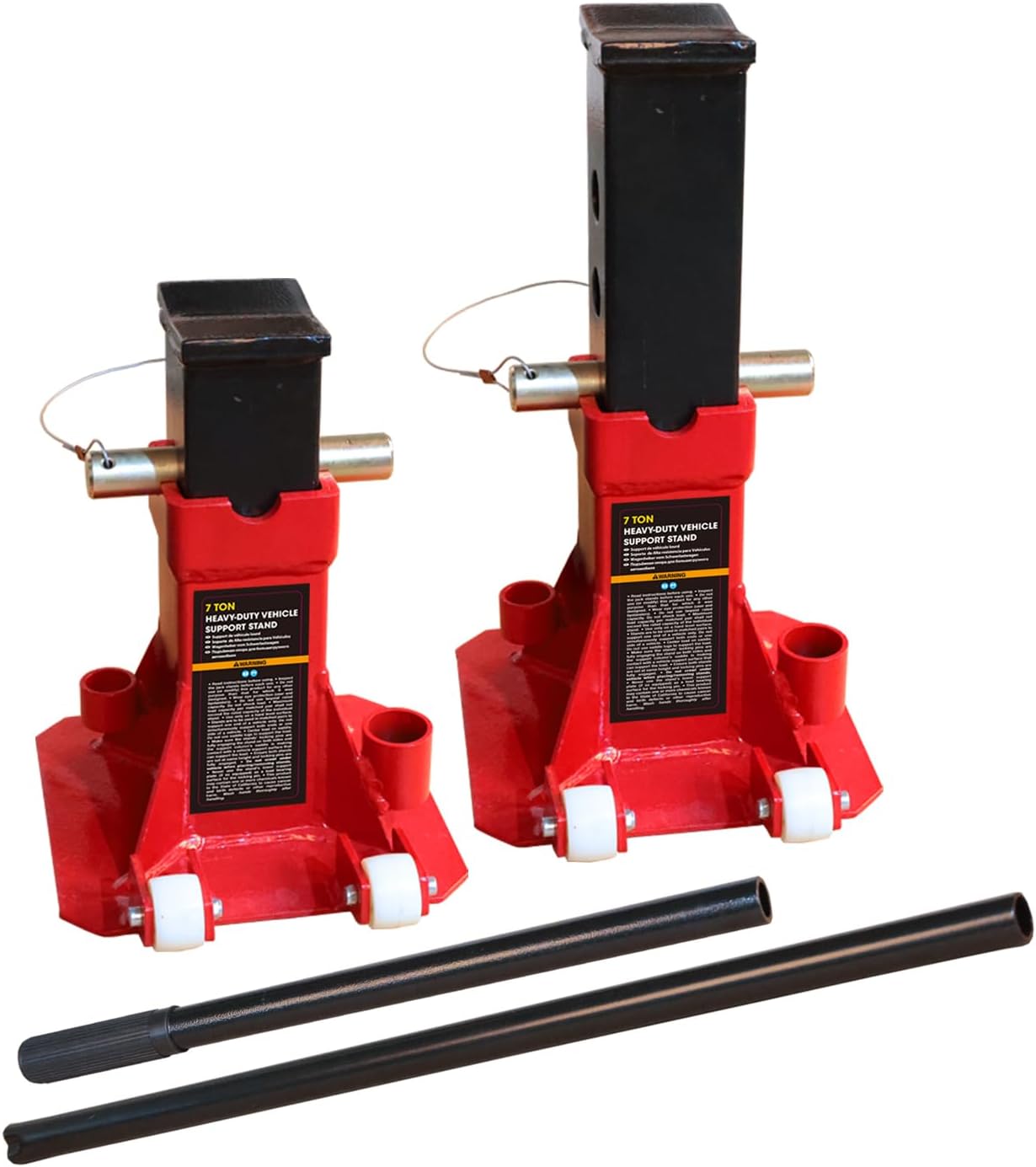 Big RED Torin 7 Ton Heavy Duty Jack Stands: Pin Style Jack Stand with 2 Casters and Handle, Easily Portable Car Stand for SUV, Trucks and Pick Ups - Red