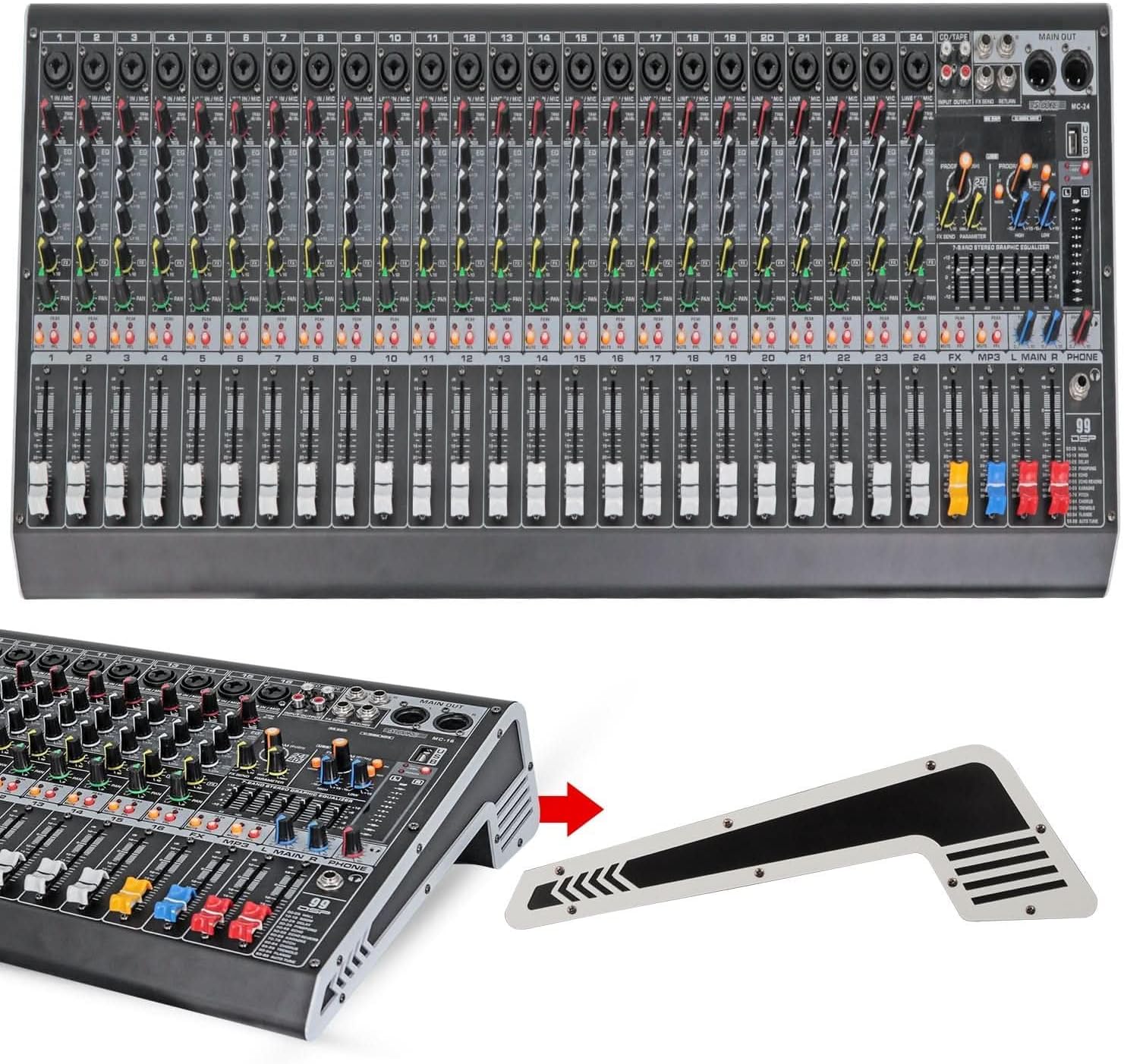 5 Core Audio Mixer 24 Channel DJ Sound Board w Bluetooth USB PC Recording PA Analog Mixing Interface