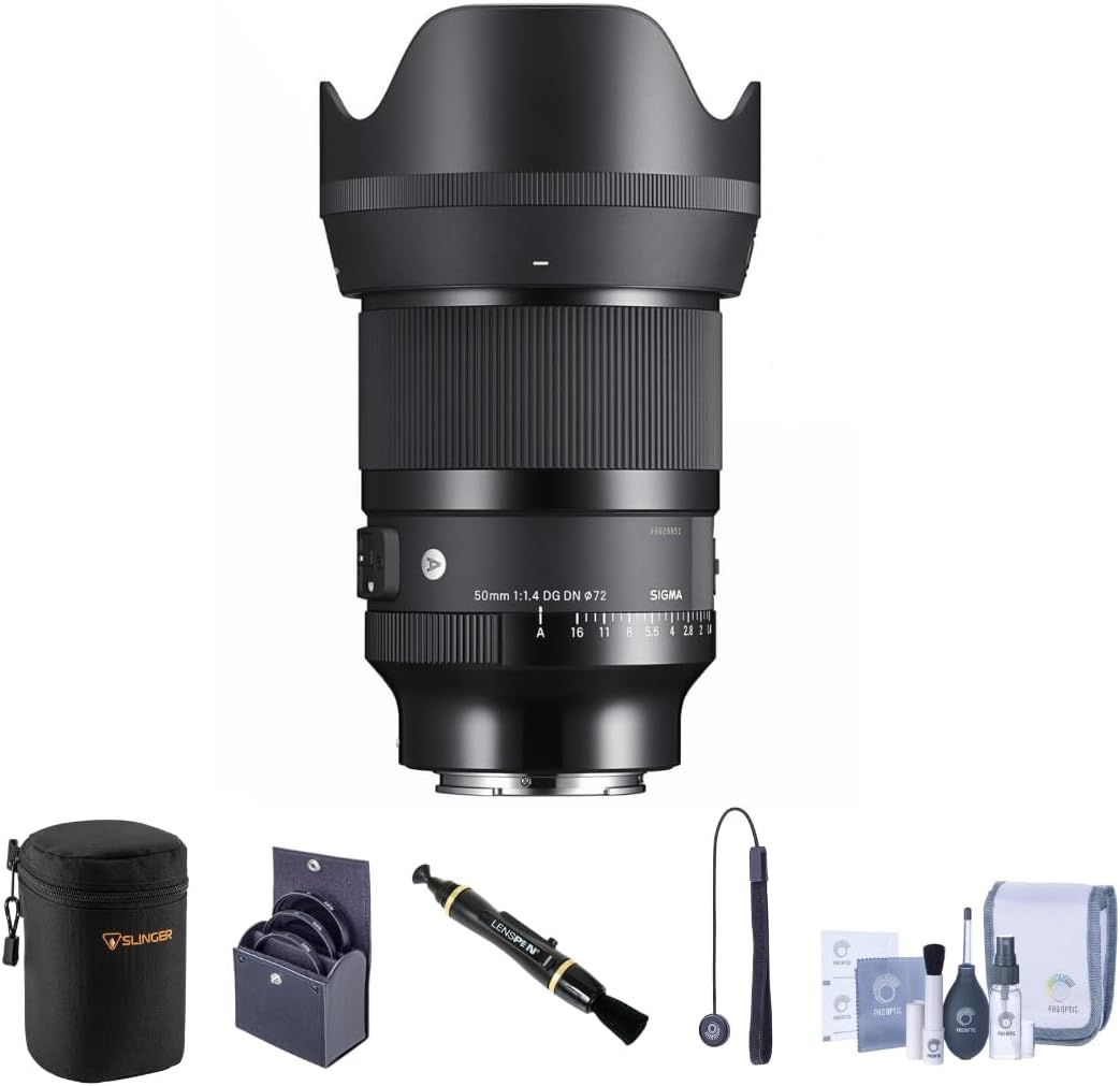 Sigma 50mm f/1.4 DG DN Art Lens for Sony E Bundle with 72mm Filter Kit, Lens Case, Lens Cleaner, Cleaning Kit, Lens Cap Tether