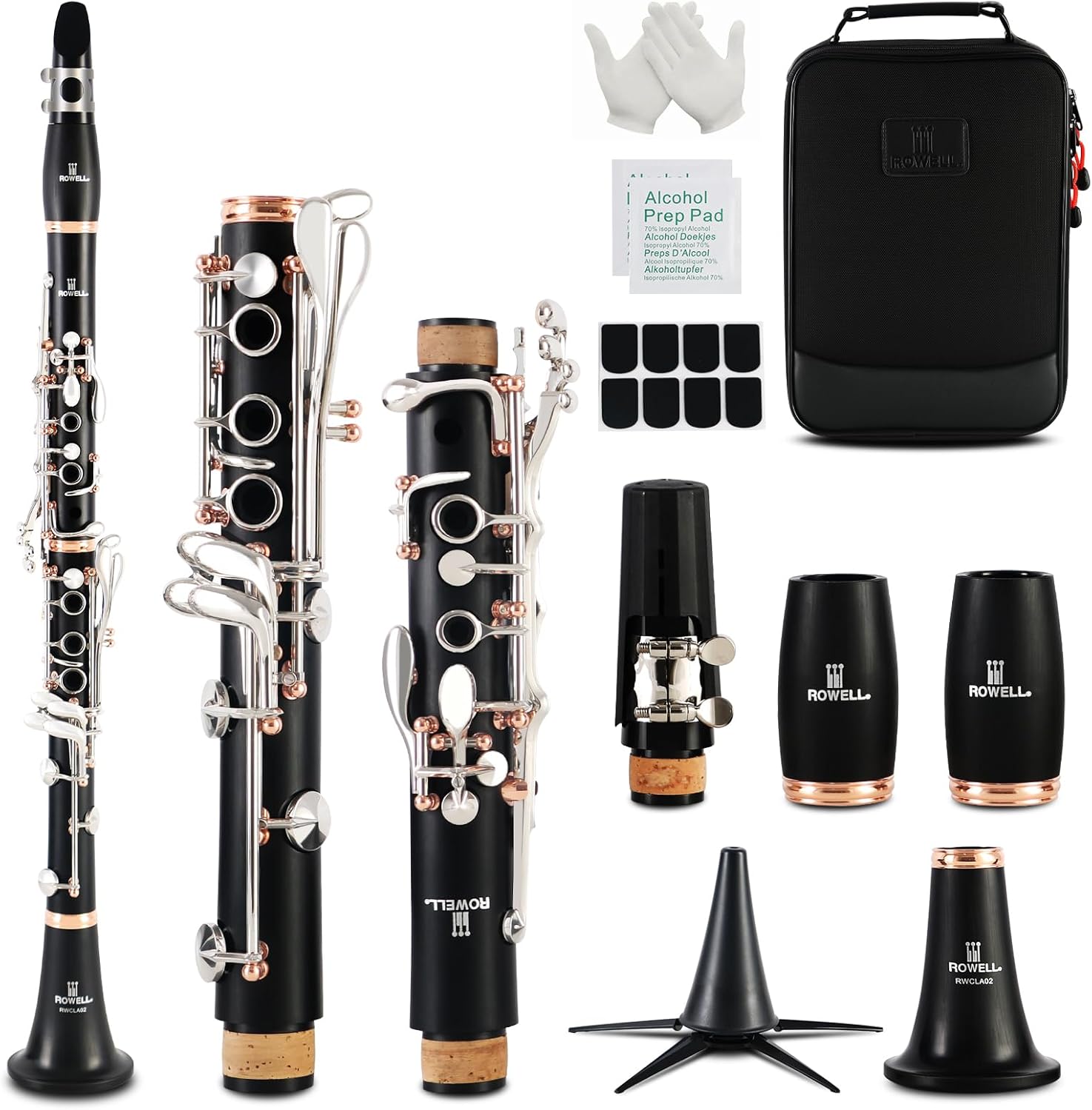 ROWELL Clarinet Professional 17 keys B Flat Clarinet Two-color Silver-plated Keys Clarinets for Beginner Student Performance Test with Professional Clarinets Case