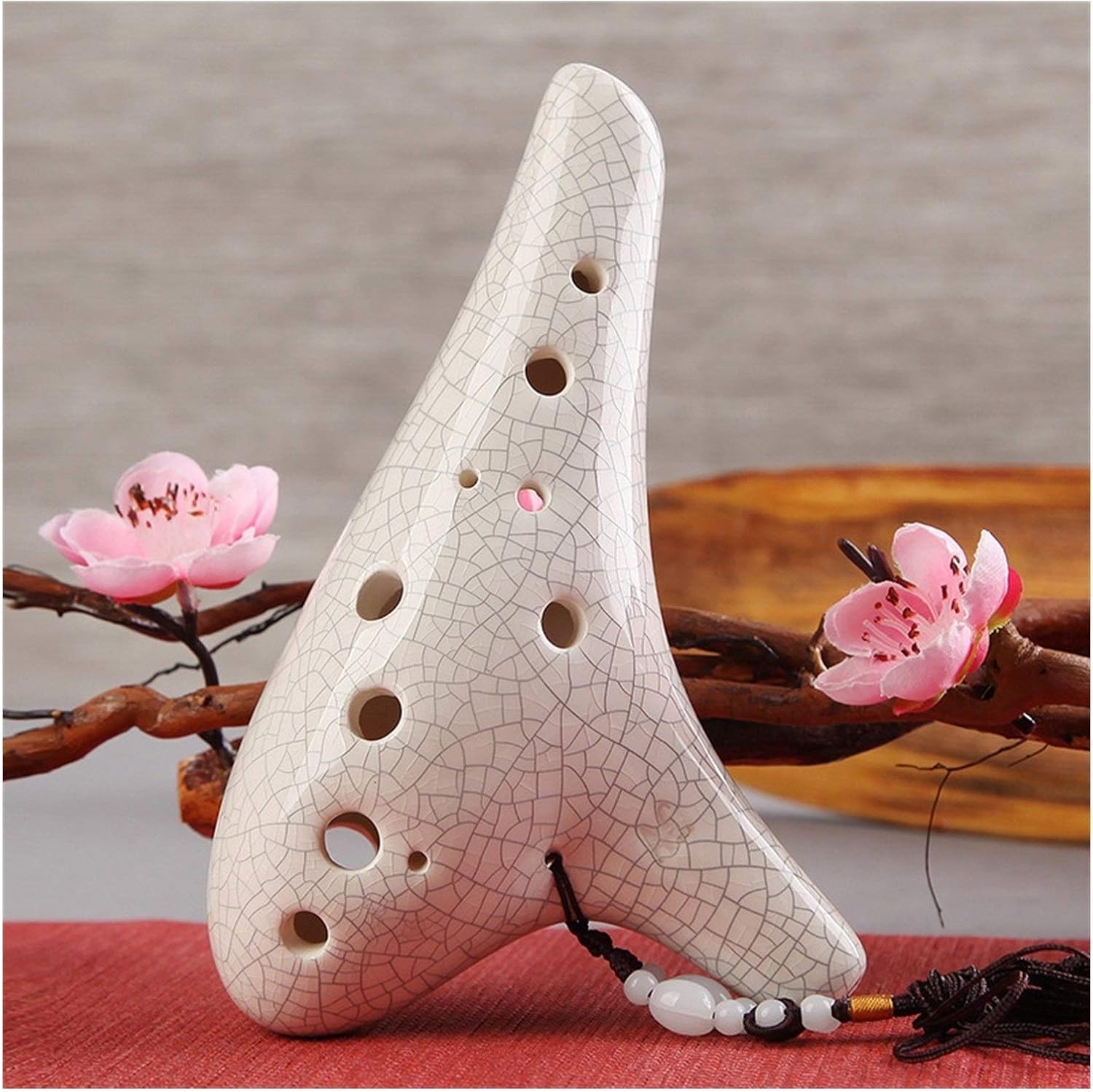 Ocarina Classical Blue 12 Holes Ocarina Alto C Music Instrument Bright Glaze Pottery Woodwind Instrument, White