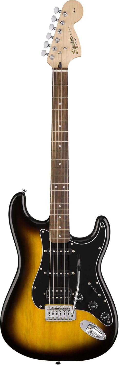 Squier by Fender Affinity Stratocaster HSS Beginner Electric Guitar Pack with Gig Bag, Amp, Strap, Cable, Picks, and Fender Play Subscription - Brown Sunburst (371824032)