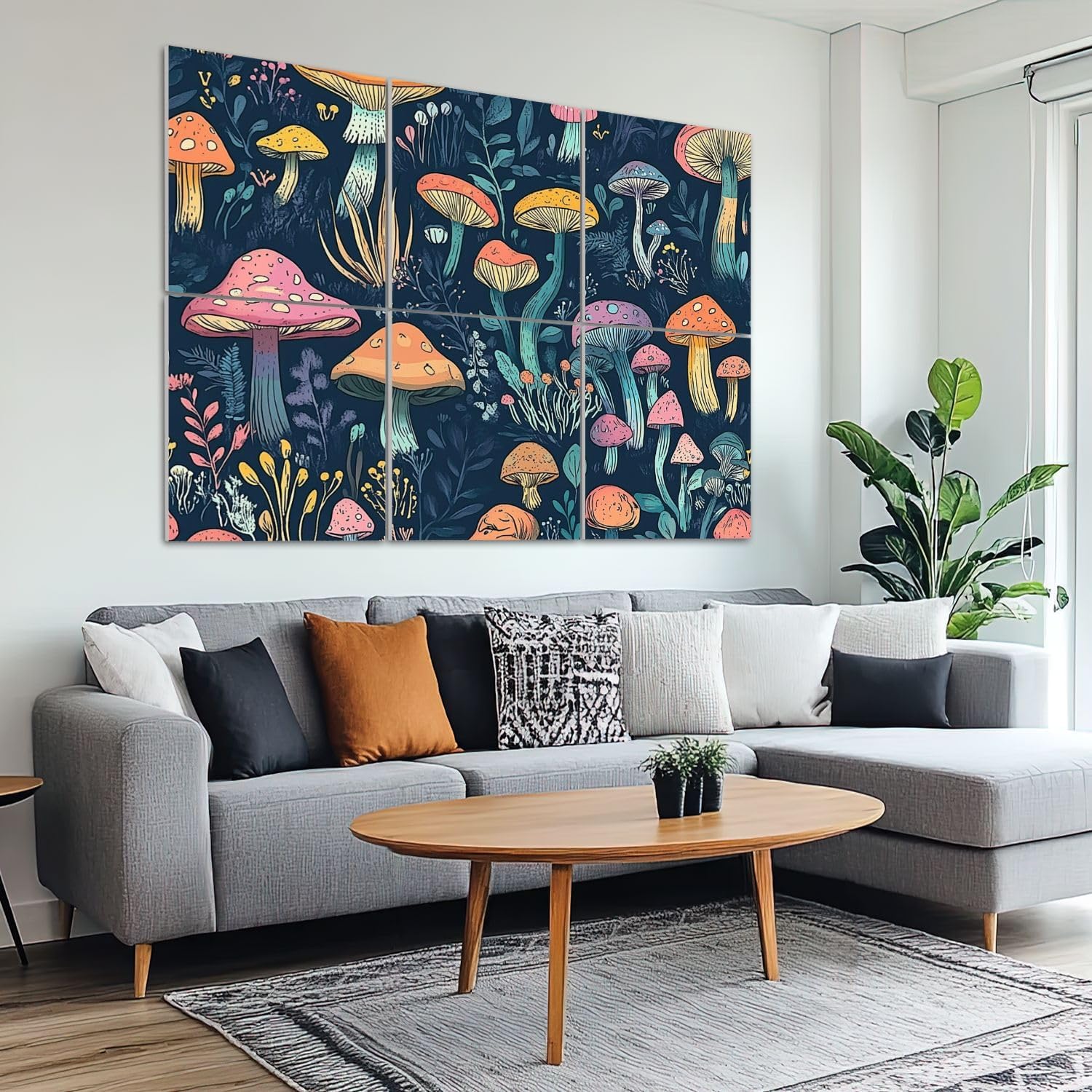 6 Pack Art Acoustic Panels Sound Absorbing Coloful Pink Yellow Red Magical Mushroom Forest Dark Navy Black Decorative Soundproof Wall Panels Self Adhesive for Recording Studios Office 72