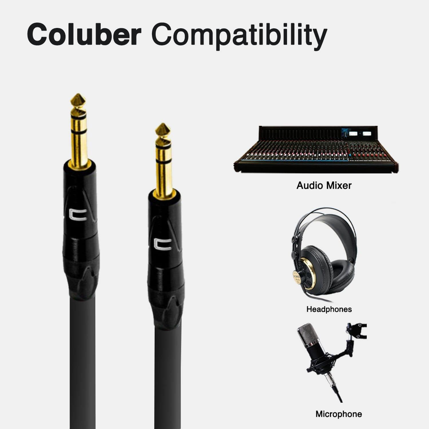 COLUBER 1/4 TRS Cable - 150 Feet Black Stereo Balanced Male to Male Connector for Powered Speakers, Audio Interface or Mixer for Live Performance & Recording