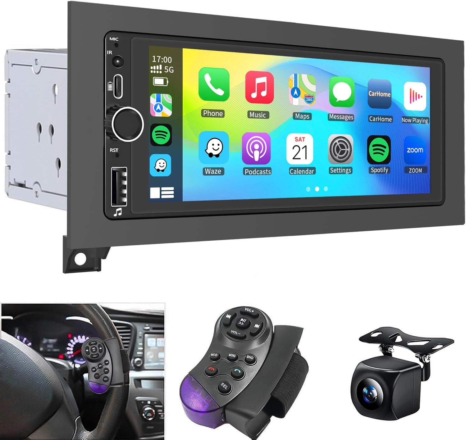 Car Stereo Radio with GPS Navi WiFi Carplay Android Auto SWC Remote for 1994-2001 Dodge Ram Dakota/Jeep Wrangler Cherokee 1997-2001/ Chrysler Town and Country 1990-2000/Sebring Cirrus