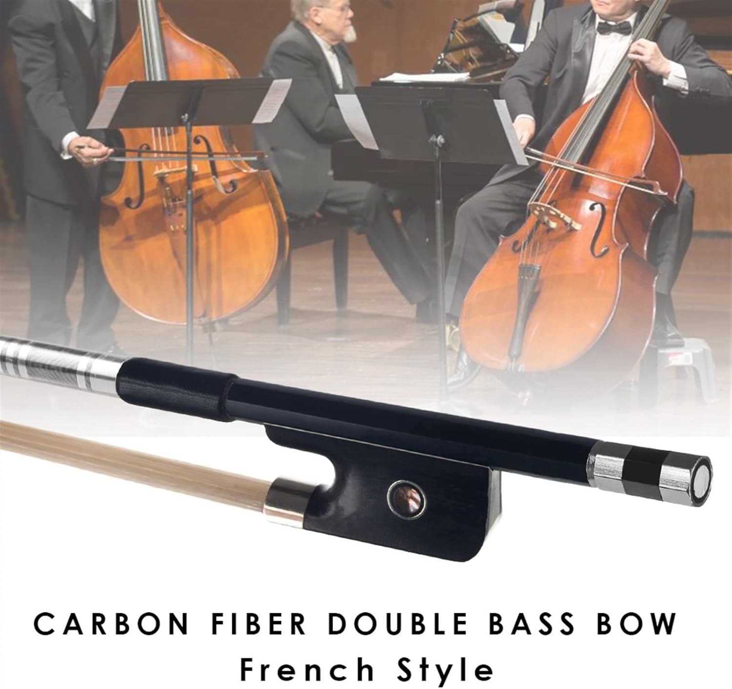 TSTS 4/4 Size Carbon Fiber French Style Double Bass Bow Ebony Frog Violinist Orchestra Use Professional Violin Bow