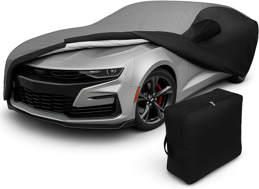 Camaro Indoor/Outdoor Car Cover - Ultraguard Plus Water Resistant UV Protection 300 Denier - Custom Fit for All 2010-2024 Chevrolet Camaro 1LS, 1LT, 2LT, 1SS, 2SS, Z/28 and ZL1 (Gray/Black)
