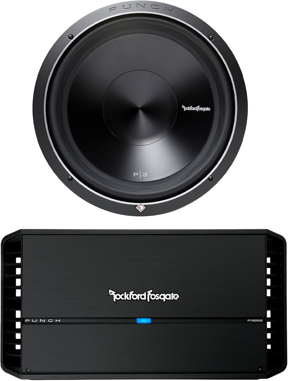 Rockford Fosgate P1000X2 Punch 1000W 2 Channel Amplifier and 1 P3D4-15 Punch 15