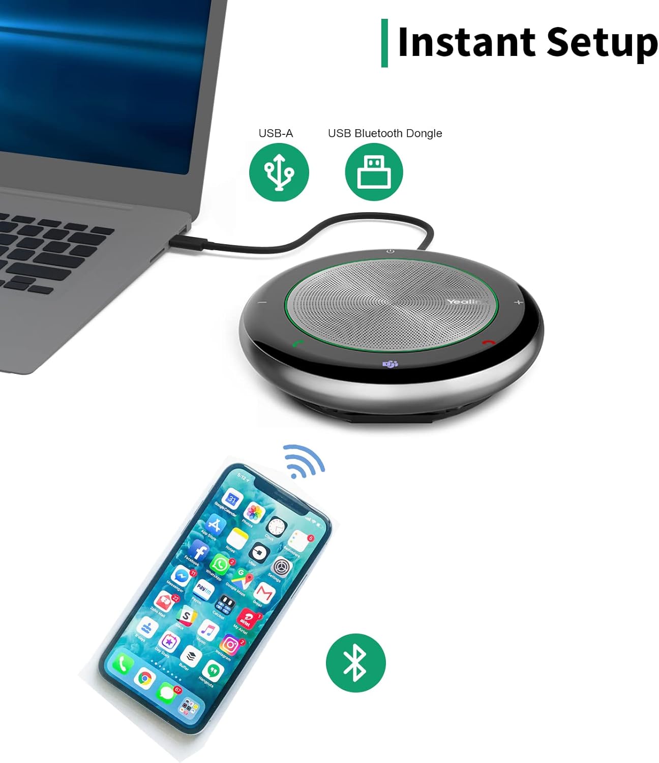 Yealink CP700 Bluetooth Speakerphone with Dongle Teams Certified, Portable Conference Speaker and Microphone for Meeting, Softphone, Unified Communications Platforms,360° Voice Pickup,9H Talk Time