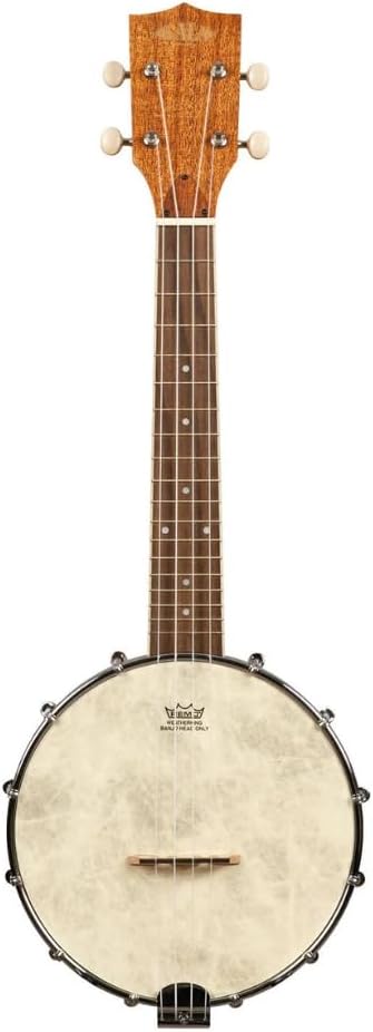 Kala Banjo Concert Ukulele with Bag, Natural Mahogany Bundle with Kala Klipz Tuner in Blue and Liquid Audio Instrument Polishing Cloth - Kala KA-BNJ-MHG-C Model