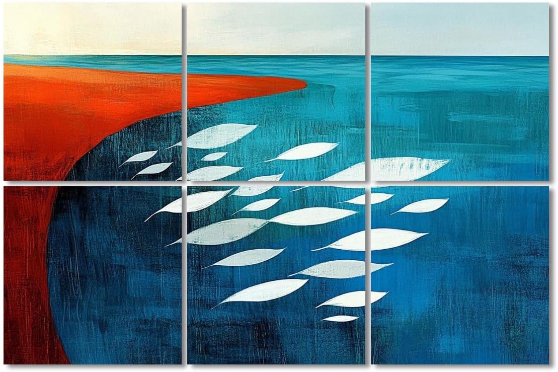 6 Pack Art Acoustic Panels Sound Absorbing Abstract Ocean Red Sunset Modern Flowers Leaves Shapes Fluid Forms Decorative Soundproof Wall Panels Self Adhesive for Recording Studios Office 72