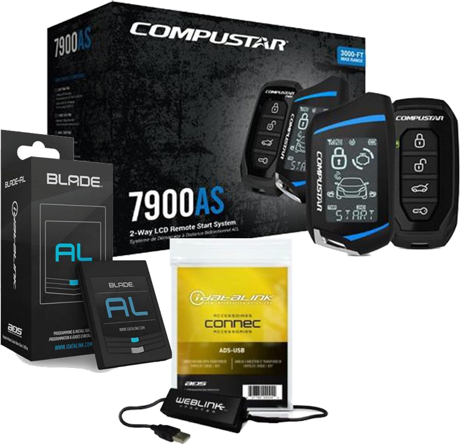 Compustar CS7900-AS 2-Way Car Remote Start & Alarm Bundled with +(1) ADS-Blade AL Universal Integration Cartridge + (1) ADS-USB Weblink USB Interface (Installation NOT Included)