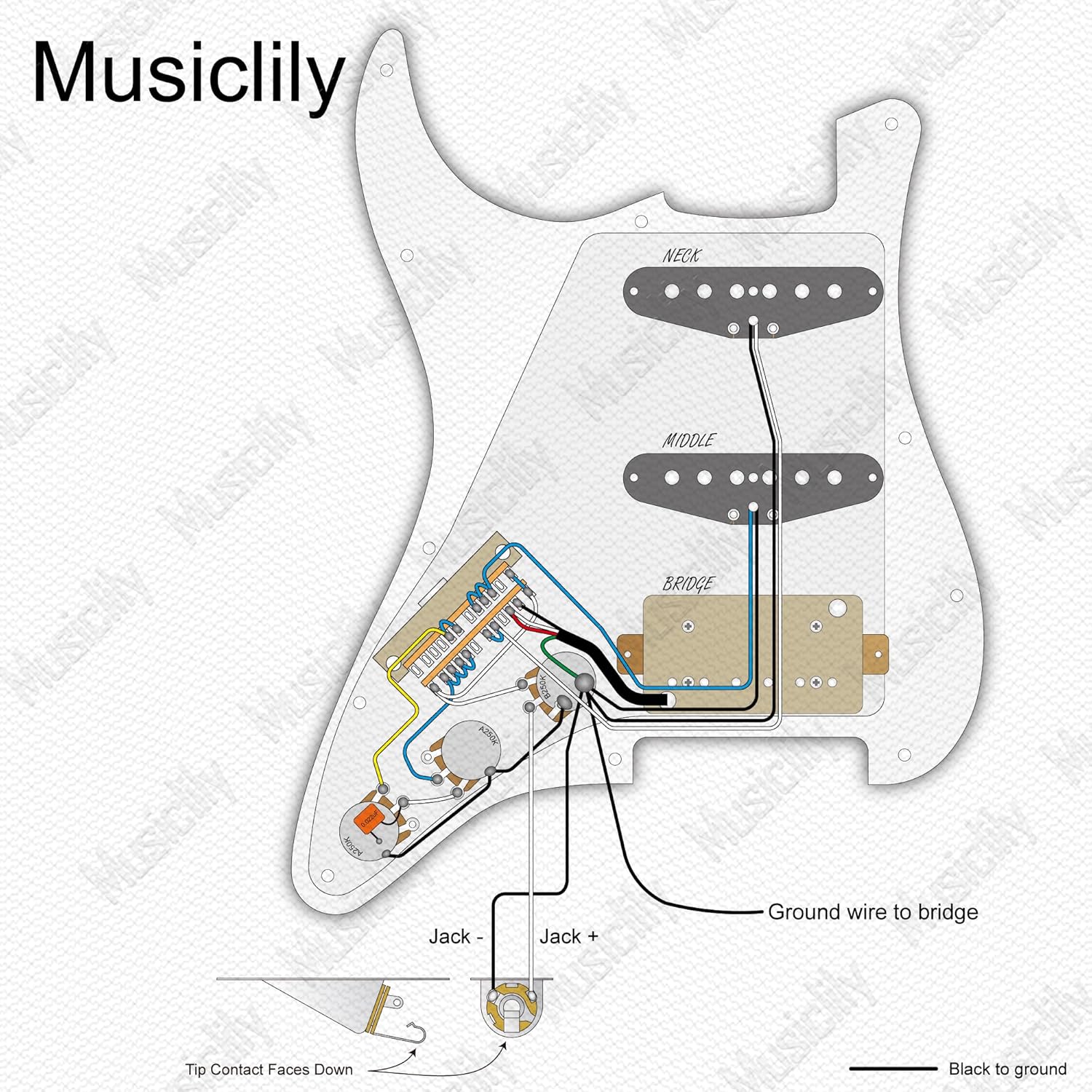 Musiclily Pro-SE ST-HSS-60SE Pre-wired Pickguard with Alnico 5 Pickups 5-Way Switch for Strat Style Electric Guitar, 3Ply Black with Zebra Bridge Pickup