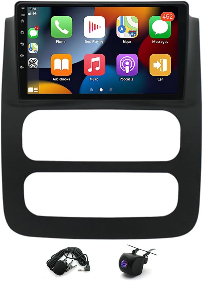 4+64G 9In Car Stereo for Dodge RAM 1500/2500/3500 Truck 2003-2005 2004 w/GPS Navigation with Carplay w/Android Auto Double Din Touchscreen Car Radio Receiver Backup Camera