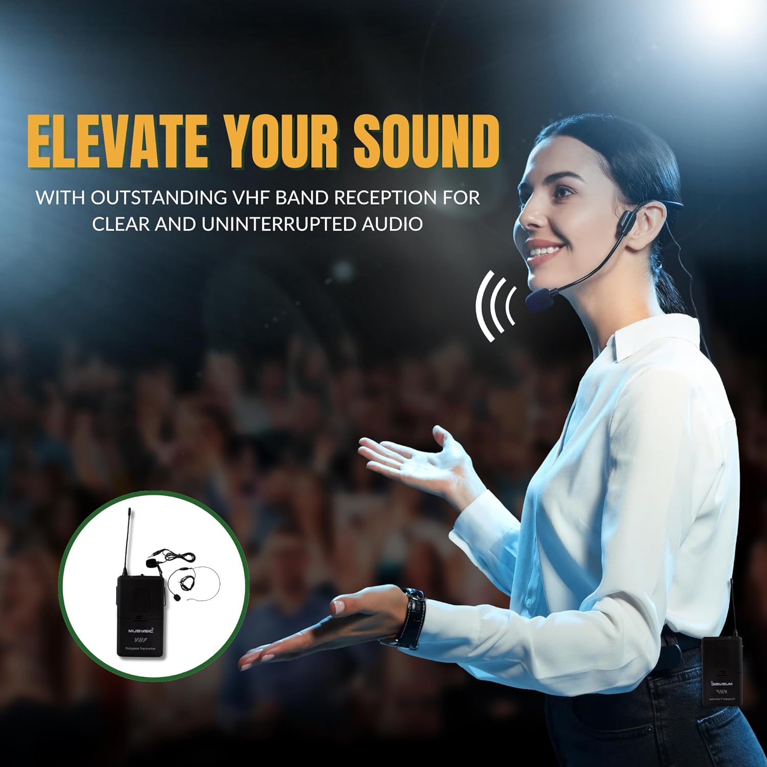 MUSYSIC 2-Channel Professional Wireless VHF Microphone System with Handheld & Lapel/Lavalier Headset for Church, Party, Meetings, Conference, Karaoke