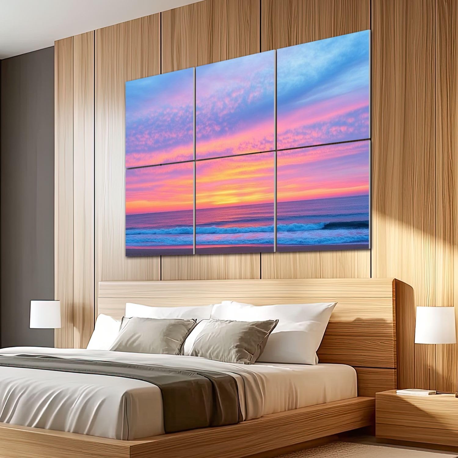 6 Pack Art Acoustic Panels Sound Absorbing Evening Sky Dramatic Clouds Sea Nature Pictures Sunset Ocean Waves Decorative Soundproof Wall Panels Self Adhesive for Recording Studios Office 72