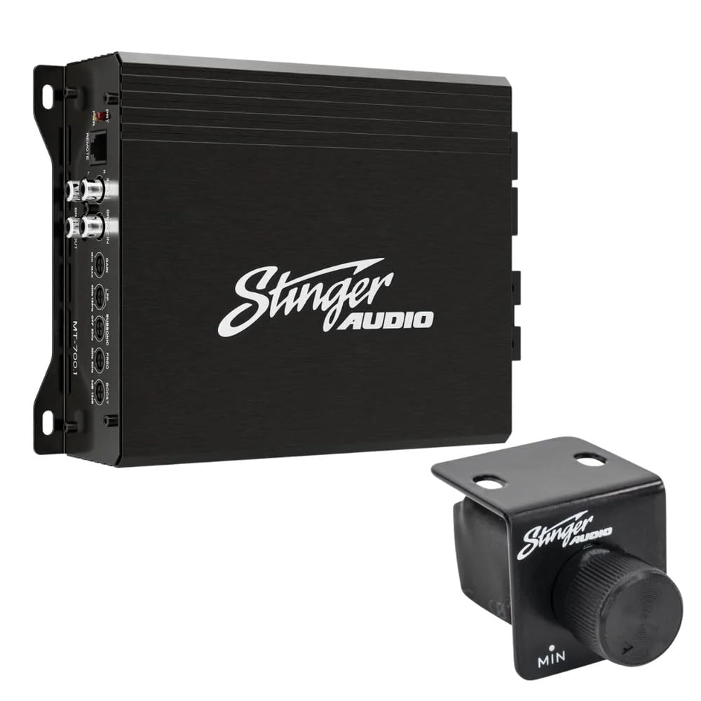 STINGER Audio MT-700.1V2 Monoblock 700 Watt RMS Car Audio Compact Subwoofer Amplifier w/Remote Control Bass Knob, Class D, Hexfet Mosfet, Subsonic Filter, Low-Pass Filter, Bass Boost Q