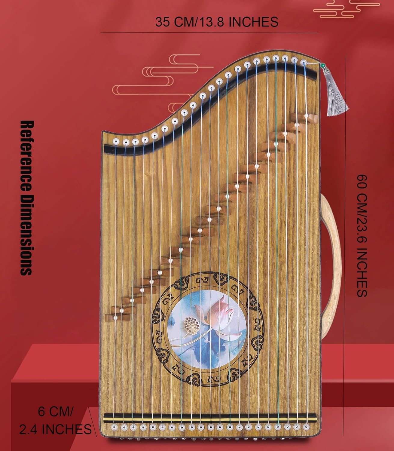 Mini Guzheng Suitable for Beginner/Professional, 60x35 CM, 21 Strings, Portable Guzheng Exerciser with Backpack/Full Accessories Guzheng