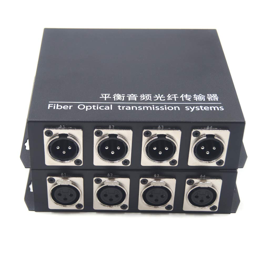 4 x 3Pin XLR Balanced Audio Over Fiber Optic Extenders | Broadcast Quality | Optical SC Fiber Converters, Single Mode 20Km(12.4mi) and Multimode 500m (0.31Mi)- 1 TX and 1 RX Kit